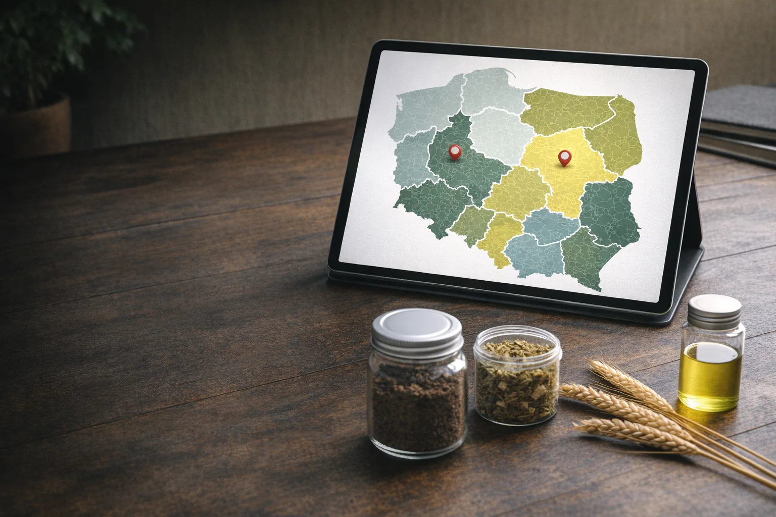 Mapa terenu z zaznaczoną odległością między biogazownią a zabudową mieszkalną